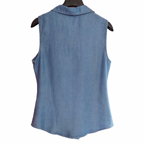 Womens Denim Tank Top S. M. L. Button Down Sleeveless Shirt 100%  Tencel Soft - Picture 2 of 12